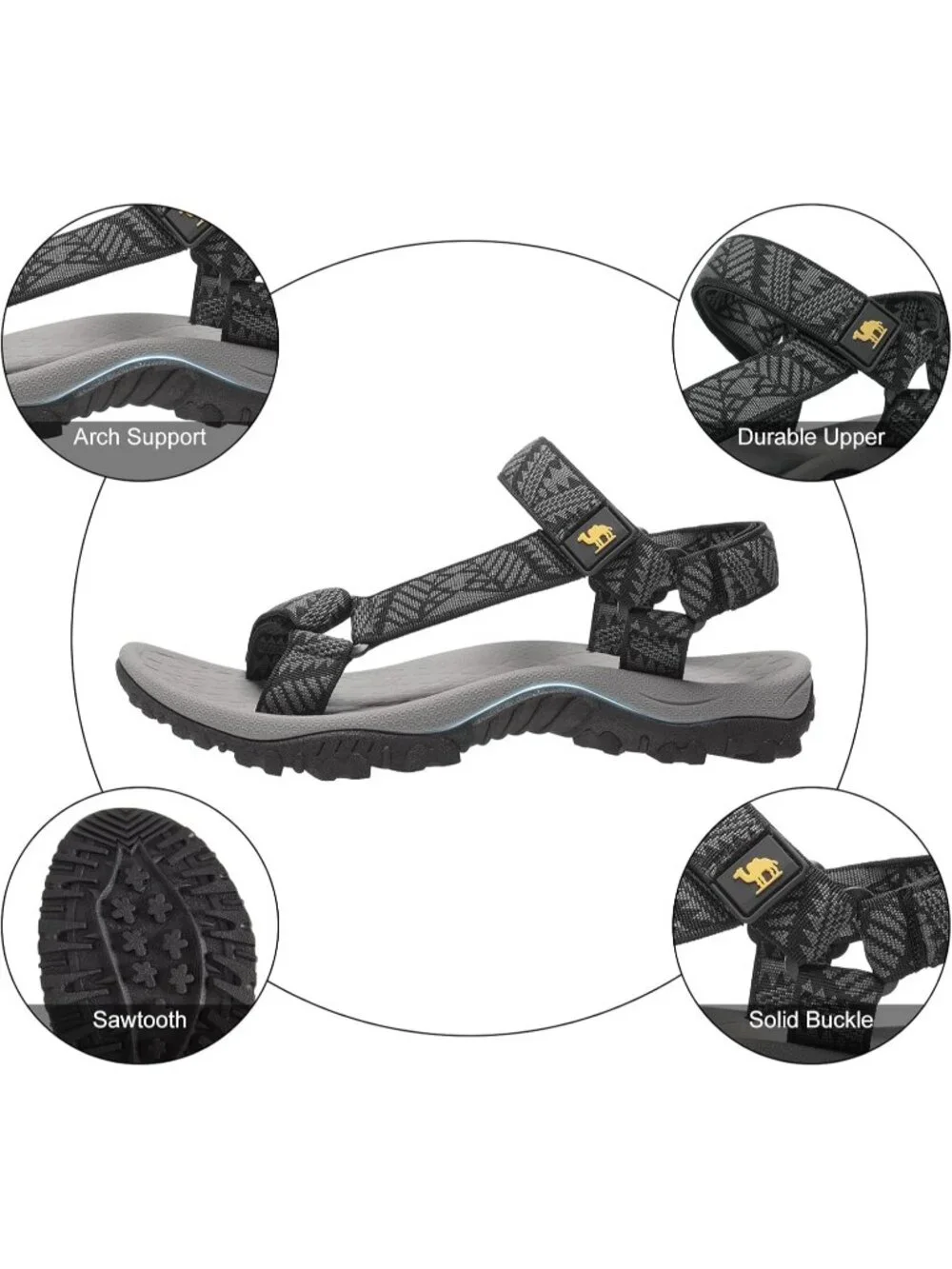 Men's Black Grey Comfortable Athletic Hiking Sport Sandals Outdoor Beach Shoes